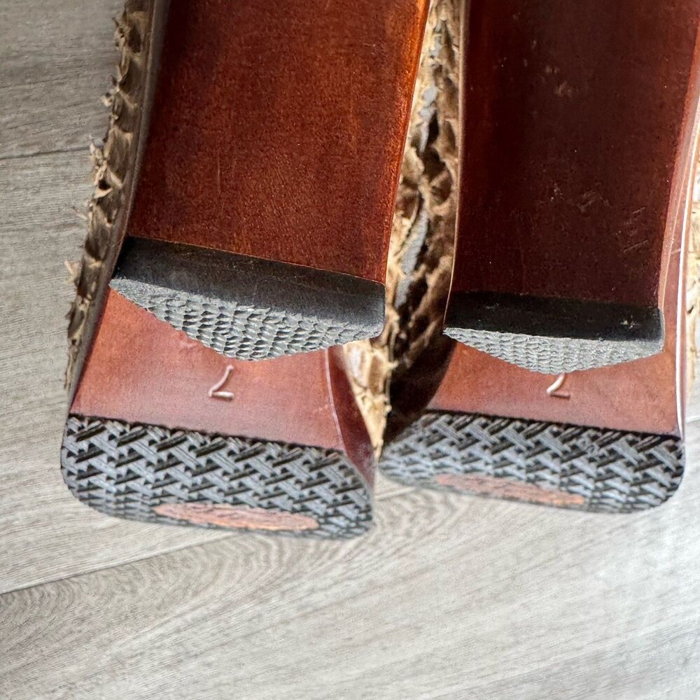 Salpy Artisan Snakeskin Leather Hand Made Wood Heel Open Toe Boots Sz 7 Brown - Picture 4 of 16